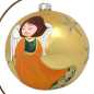 Preview: große gold glaskugel mit ständer handbemalt mit engelmotiv und beschriftet mit weihnachtsgrüßen