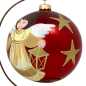 Preview: große rote glaskugel mit ständer handbemalt mit engelmotiv und beschriftet mit weihnachtsgrüßen