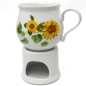 Preview: keramik tasse von 0,4 liter mit stövchen  inhalt verziert mit lavendel