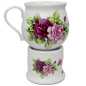 Preview: keramik tasse von 0,4 liter mit stövchen  inhalt verziert mit rosen
