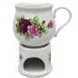 Preview: keramik tasse von 0,4 liter mit stövchen  inhalt verziert mit rosen
