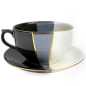 Preview: Tasse 0,25 l + Untertasse - Type Roxana - Schwarz - Weiß - Gold