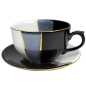 Preview: Tasse 0,25 l + Untertasse - Type Roxana - Schwarz - Weiß - Gold