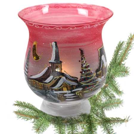 Kelch Windlicht Winterlandschaft in Rot