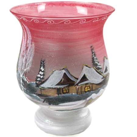 Kelch Windlicht Winterlandschaft in Rot