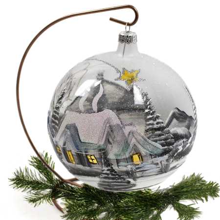 grosse handbemalte weihnachtskugel in glitzer weiß