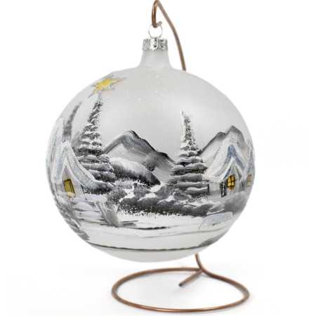 grosse handbemalte weihnachtskugel in glitzer weiß