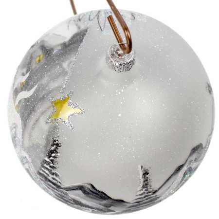 grosse handbemalte weihnachtskugel in glitzer weiß