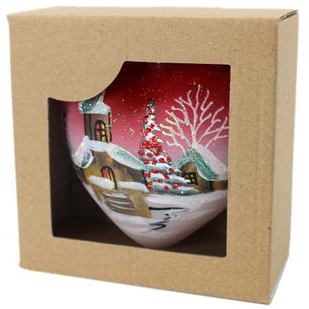 herz aus glas handbemalt mit winter landschaft in rot