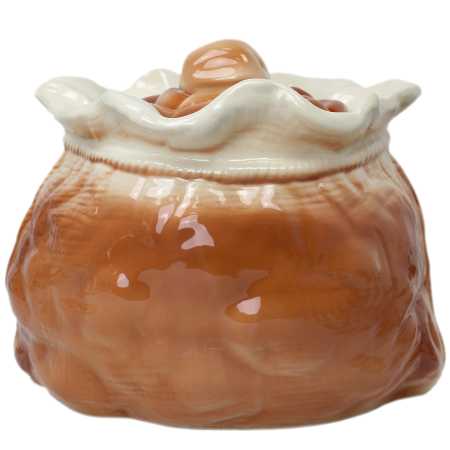 weißer keramik topf in der sackform von 4 liter verziert mit obst motiv