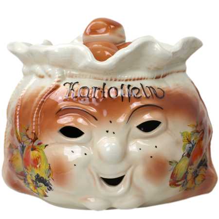 weißer keramik topf in der sackform von 4 liter verziert mit obst motiv