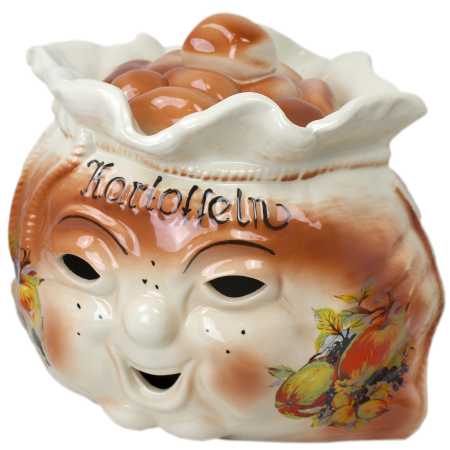 weißer keramik topf in der sackform von 4 liter verziert mit obst motiv