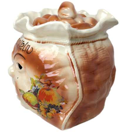 weißer keramik topf in der sackform von 4 liter verziert mit obst motiv