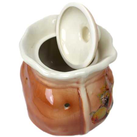 weißer keramik topf in der sackform von 2,5 liter verziert mit obst motif