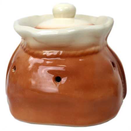 weißer keramik topf in der sackform von 2,5 liter verziert mit obst motif