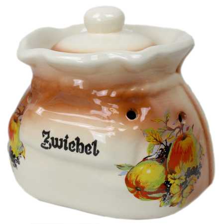 weißer keramik topf in der sackform von 2,5 liter verziert mit obst motif