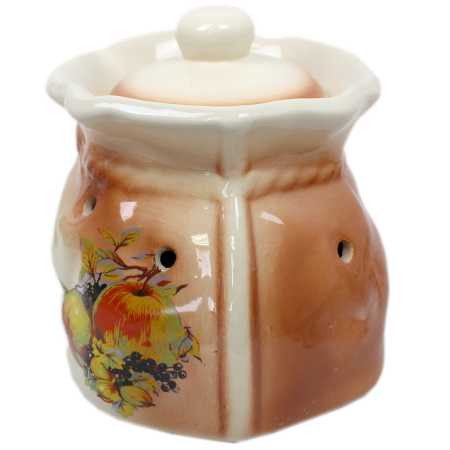 weißer keramik topf in der sackform von 2,5 liter verziert mit obst motif