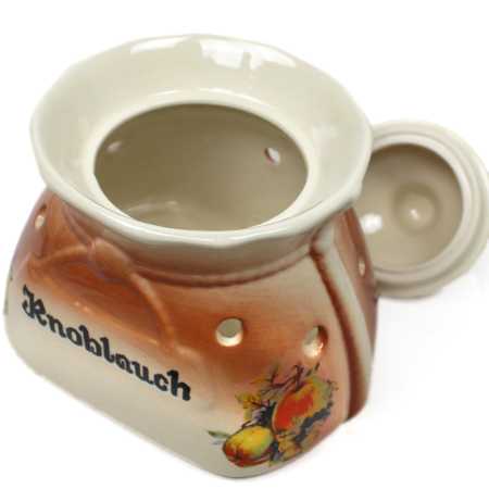 weißer keramik topf in der sackform von 1 liter verziert mit obst motiv