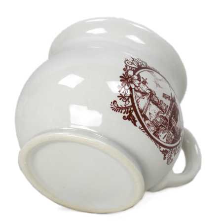 vier weiße keramik tassen von 0,35 liter inhalt verziert mit windmühle in braun