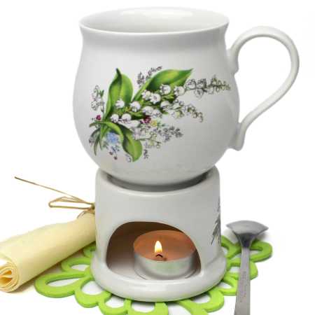 Becher 0,4 l mit Stövchen - Maiglöckchen
