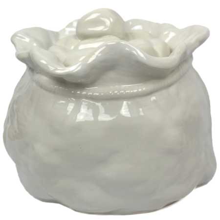 weißer keramik topf in der sackform von 4 liter verziert mit windmühle in blau