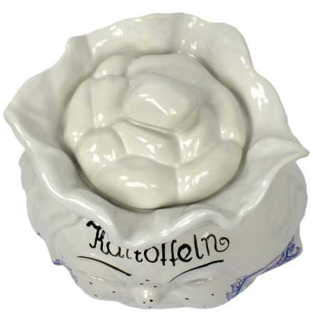 weißer keramik topf in der sackform von 4 liter verziert mit windmühle in blau