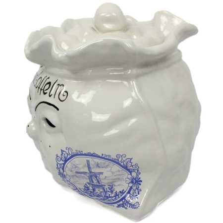 weißer keramik topf in der sackform von 4 liter verziert mit windmühle in blau