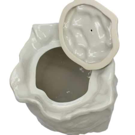 weißer keramik topf in der sackform von 4 liter verziert mit windmühle in braun