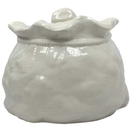 weißer keramik topf in der sackform von 4 liter verziert mit windmühle in braun