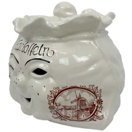 weißer keramik topf in der sackform von 4 liter verziert mit windmühle in braun