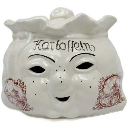 weißer keramik topf in der sackform von 4 liter verziert mit windmühle in braun