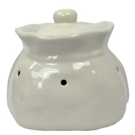 weißer keramik topf in der sackform von 2,5 liter verziert mit windmühle in blau