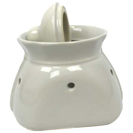 weißer keramik topf in der sackform von 1 liter verziert mit windmühle in braun