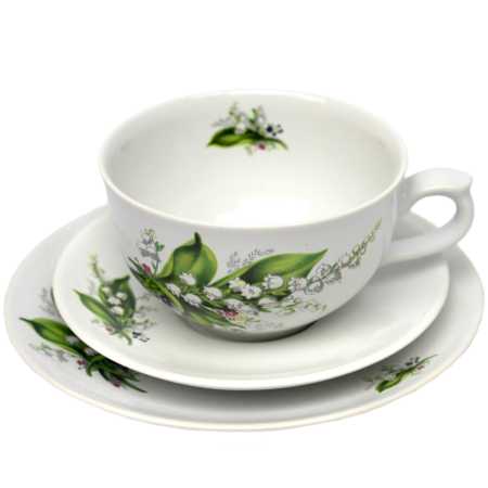 Set: Dessert plate, cup 0.25 l + saucer - type Roxana - Lily of the Valley