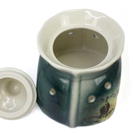 weißer keramik topf in der sackform von 1 liter verziert mit wild motiv