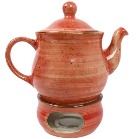 teekanne 1 l mit stövchen in rustic rot