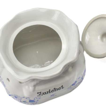 weißer keramik topf in der sackform von 2,5 liter verziert mit zwiebelblumen