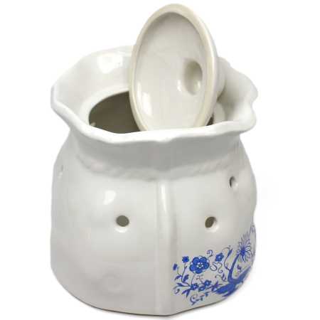 weißer keramik topf in der sackform von 2,5 liter verziert mit zwiebelblumen