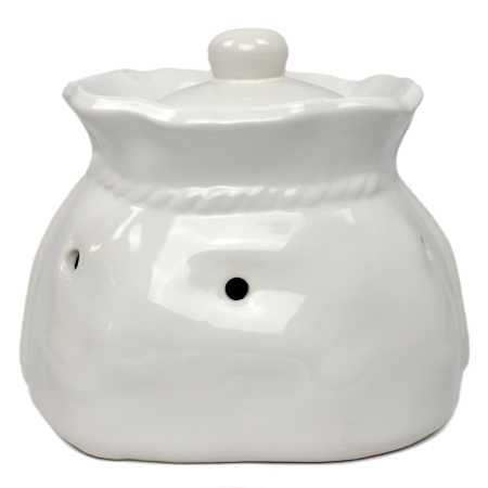 weißer keramik topf in der sackform von 2,5 liter verziert mit zwiebelblumen