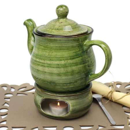 teekanne 1 l mit stövchen in rustic grün