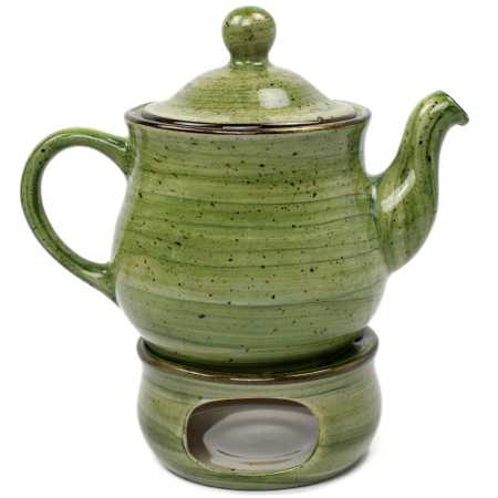 teekanne 1 l mit stövchen in rustic grün