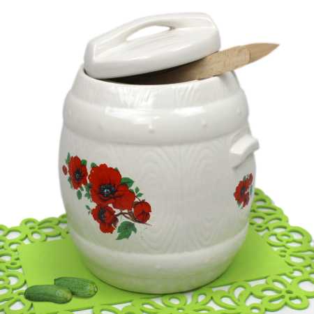 Gurkenfass mit verschiedenen Mohnblumen Motiv