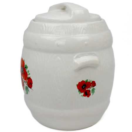 Gurkenfass mit verschiedenen Mohnblumen Motiv
