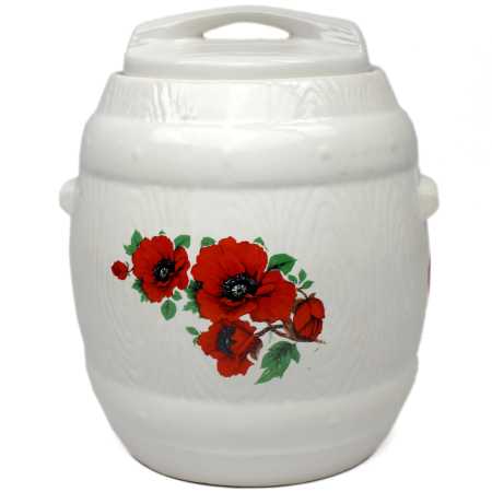 Gurkenfass mit verschiedenen Mohnblumen Motiv