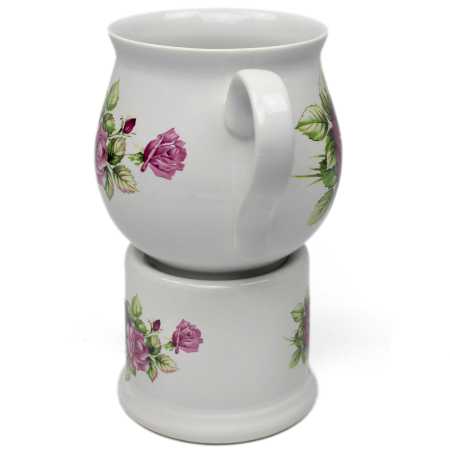 keramik tasse von 0,4 liter mit stövchen  inhalt verziert mit rosen