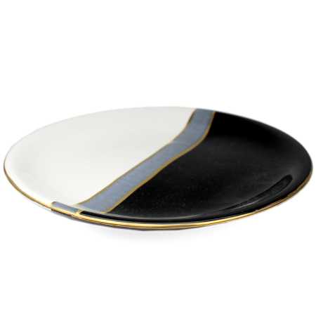 Teller 18 cm  Schwarz - Weiß - Gold