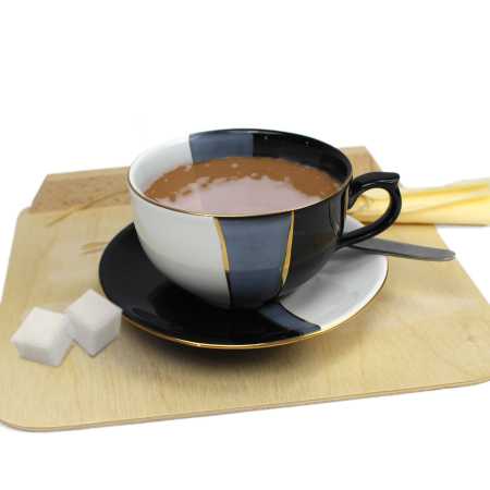 Tasse 0,25 l + Untertasse - Type Roxana - Schwarz - Weiß - Gold
