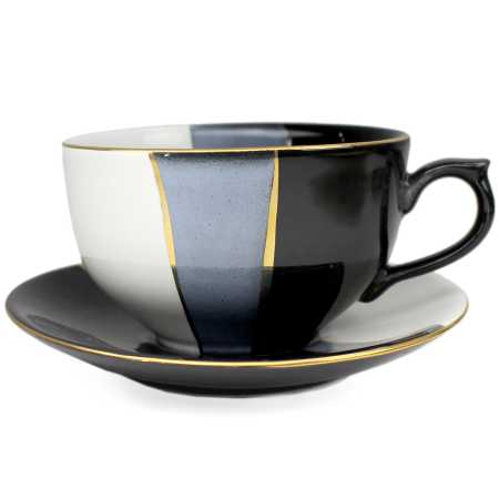 Tasse 0,25 l + Untertasse - Type Roxana - Schwarz - Weiß - Gold