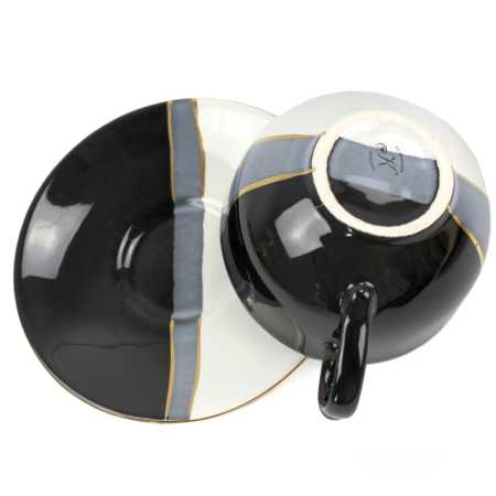 Tasse 0,25 l + Untertasse - Type Roxana - Schwarz - Weiß - Gold