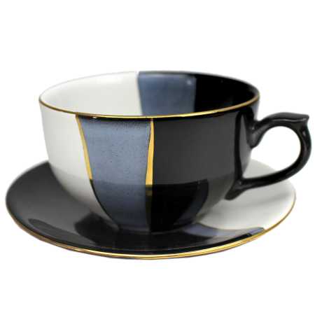 Tasse 0,25 l + Untertasse - Type Roxana - Schwarz - Weiß - Gold